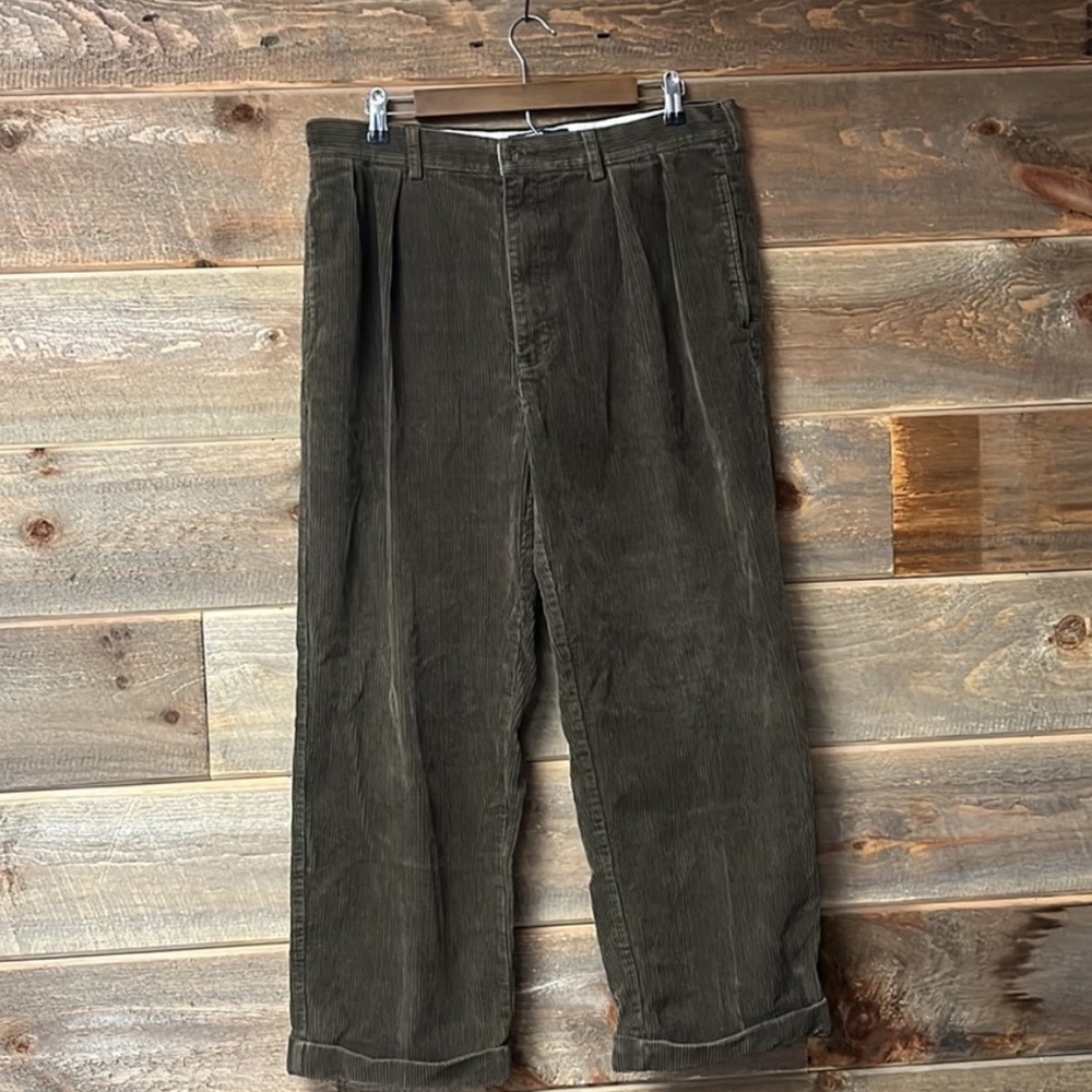 Vintage 90s Polo Ralph Lauren Andrew Brown Corduroy Pants Cuffed Baggy *Hemmed